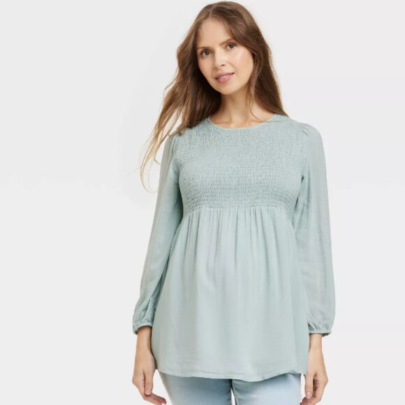 Ingrid & Isabel Tops - NWOT Long Sleeve Smocked Woven Maternity Shirt Isabel Maternity